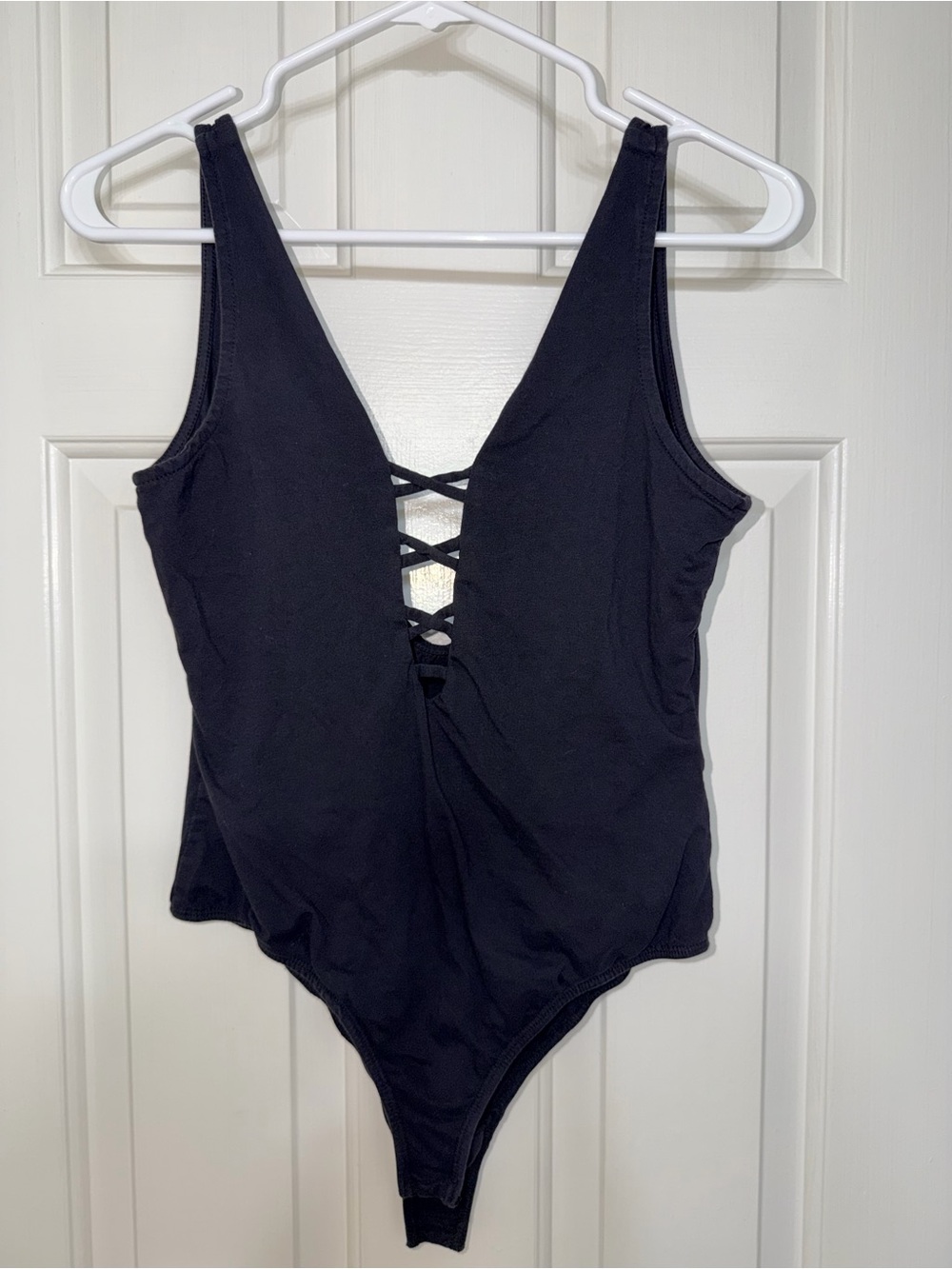 Glamorous Black Lace-Up Front Bodysuit